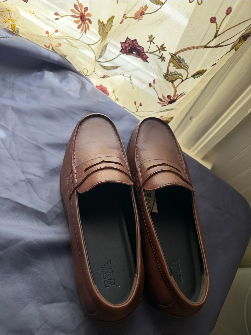 Zara Brown Leather Penny Loafers - Classic Slip-On Style